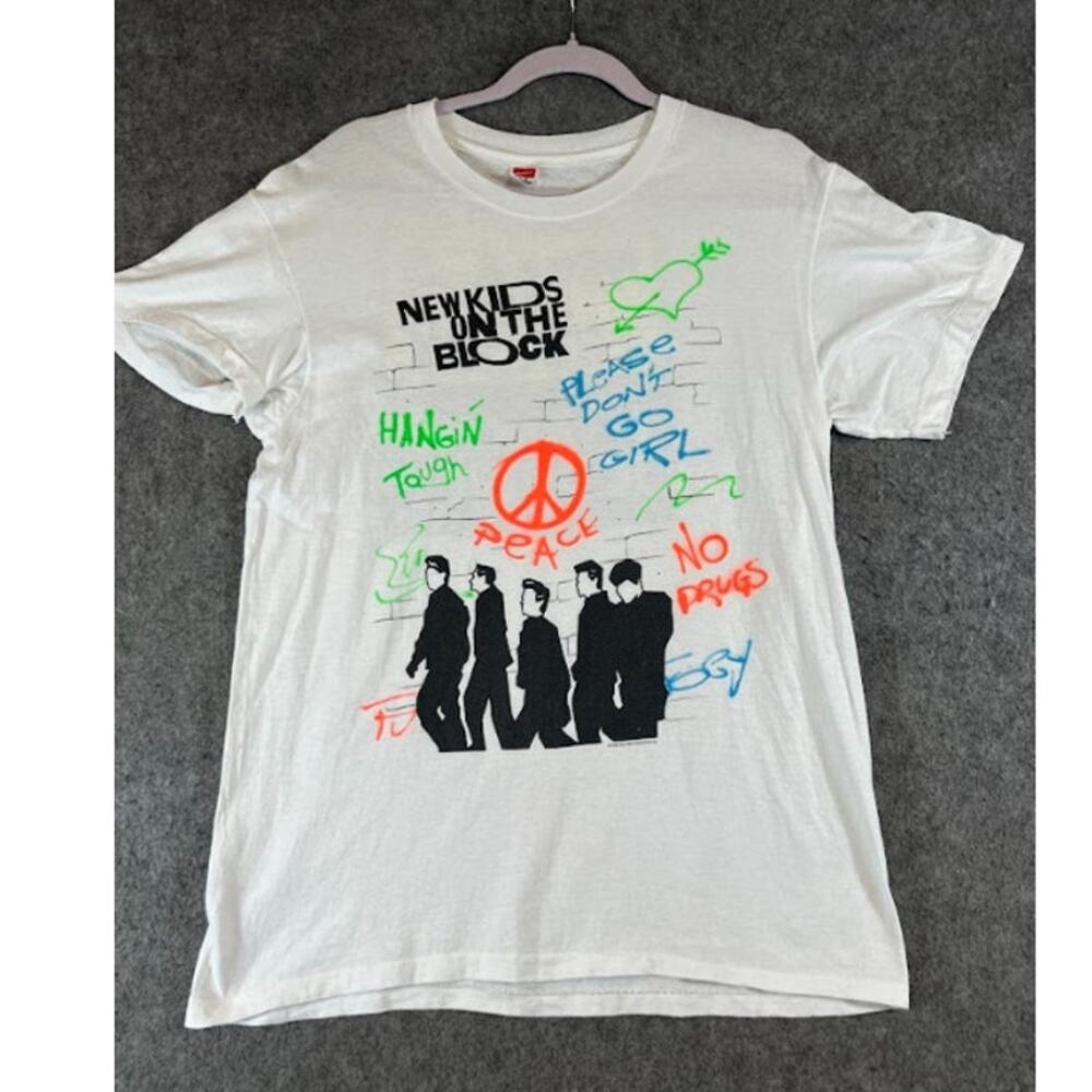 VTG 80s 1989 NKOTB New Kids on the Block Boy Band Tshirt Mens L White Pop Music